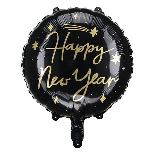 Folieballong Happy New Year Svart med Stjärnor
