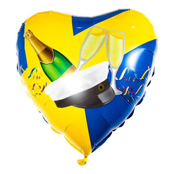 Folieballong Hjärta Blå/Gul med Studentmössa