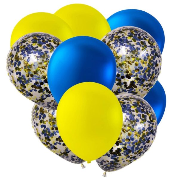 Ballonger Latex Studenten Midsommar Födelsedag 3 Gula 3 Blå Och 4 Transparenta (Fyllda Med Guld Och Blåfärgad Konfetti). 10-Pack 30 Cm