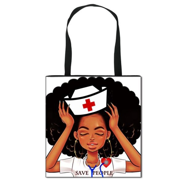 Vikbar tygväska för afrikansk kvinnlig sjuksköterska